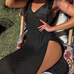 Sexy Style Solid Color Backless Slip Dress Women Vacation See-Through Swimsuit Cover Up Knitting High Slit Beach Dress