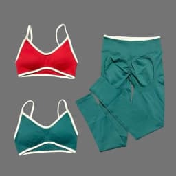 HISTELLO 2 Piece Yoga Fitness Set Women's Seamless Ignite Sculpt Scrunch Leggings Strappy Halter Bra Gym Sports Fitness Outfit
