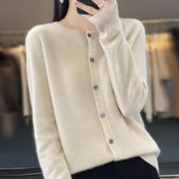 Fashion Women 100% Merino Wool Cardigans Cashmere Sweater Autumn Winter O-neck Long Sleeve Knitwear Female Basic Clothing Tops