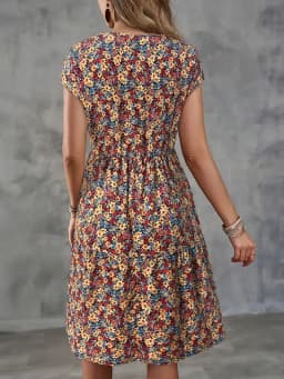 Women's Summer Floral Print Short-Sleeved Round Neck Dress, Casual Loose Vacation Style Dress