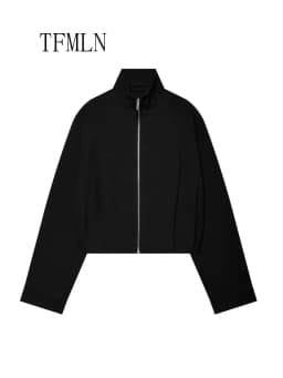 TFMLN Fashion Women Solid Bomber Jackets 2026 Autumn Causal Stand Collar Zipper Loose Coats High Street Daily Outwear