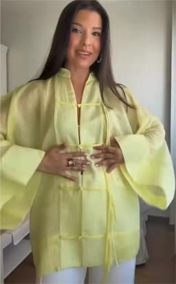 Women's Shirt 2026 Summer New Yellow Long Sleeve with Knot Button Decoration Loose Fit Beach Vacation Elegant Temperament