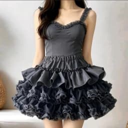 Women Mini Skirts Tiered Ruffles Lolita Built-in Shorts Kawaii Sukapan Skort Gothic Punk Coquette Y2K E-girl Black Lace Gown