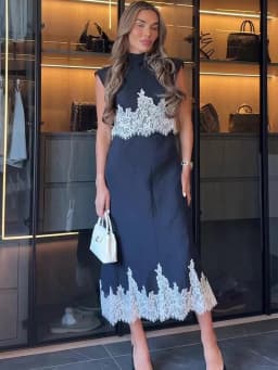 TFMLN 2026 Women's Skirt 2-Piece Set Lace Spliced Sleeveless Stand Collar Top + Slim A-Line Midi Skirt Elegant Ladies Suit