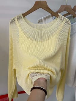 Hollow Out Long Sleeve Thin Knit Blouse 2026 New Summer Sun Protection Cover Up Cami Figure-Flattering Two Piece Set Top