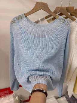 Hollow Out Long Sleeve Thin Knit Blouse 2026 New Summer Sun Protection Cover Up Cami Figure-Flattering Two Piece Set Top
