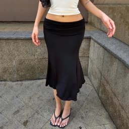 SUCHCUTE Basic Solid Folds Low-Waisted Midi Skirts Chic Black Slim Skirts Lady Party Bottoms Summer All match Clothes Coquette