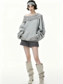Autumn Knitwear Hooded Casual Oversize Pullovers Women Dual-wear Designer Fashion Off Shoulder Sweater Spring Loose Outwear