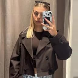 HXAO Women's Windbreaker Autumn Chocolate Brown Cropped Trench Coat Oversized Long Sleeve Coats Double-Breasted Jacket Outerwear