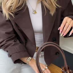 HXAO Women's Windbreaker Autumn Chocolate Brown Cropped Trench Coat Oversized Long Sleeve Coats Double-Breasted Jacket Outerwear