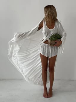 Bornladies White Robe Vest Shorts 3-Piece Set Woman Autumn New Semi Transparent Beachwear Casual Long Sleeved Cardigan Set
