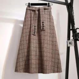 Plaid Striped Vintage A-line High Waist Buttons Lace Up Loose Women's Skirt Mid-Calf Long Skirts For Women Clothing Fashion 2024