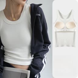 All-in-One Ribbed Camisole Women Crew Neck Built-in Bra Support Sleeveless Top for Casual Daily Wear Y2k Korean Fashion Clothing