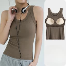 All-in-One Ribbed Camisole Women Crew Neck Built-in Bra Support Sleeveless Top for Casual Daily Wear Y2k Korean Fashion Clothing