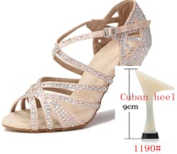 WUXIJIAO Women Party Dance Shoes Satin Shining Rhinestones Soft Bottom Latin Dance Shoes Woman Salsa Dance Shoes Heel