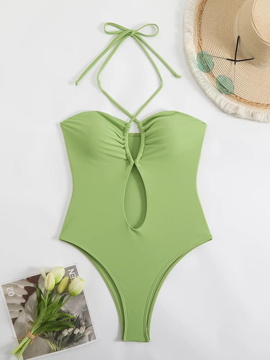 Sexy Halter Top Bikinis Bandeau Swimwear One Piece Women Swimsuit 2025 Female Bath Bathing Suit Swimming for Beach Wear Monokini