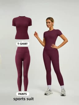 Women's Short Sleeve Sporty Set, High Waist Yoga Pants & T-Shirt Combo, Ideal for Fitness Gym Sculpting Workout