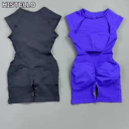 HISTELLO Impact Short Sleeve One Piece Women Open Back Workout Bodysuit Gym Quick Dry Romper Yoga Fitness Sports Solid Jumpsuit
