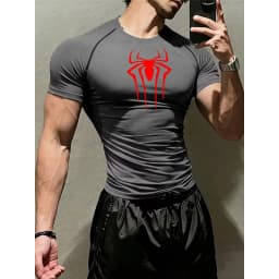 Men's Print Compression Shirts Summer Short Sleeve Rash Guard Gym Workout T-shirt Athletic Quick Dry Baselayer Undershirts Tops