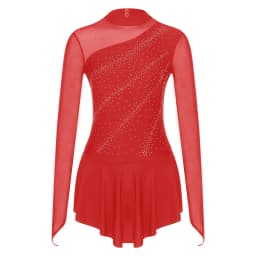 Women Figure Skating Performance Costume Ballet Gymnastics Lyrical Dance Dancewear Long Sleeve Rhinestone Mesh Leotard Dress