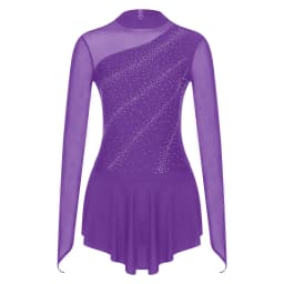 Women Figure Skating Performance Costume Ballet Gymnastics Lyrical Dance Dancewear Long Sleeve Rhinestone Mesh Leotard Dress