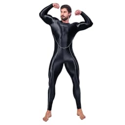 AMORESY Draco Men Oily Glossy Elastic Patchwork Jumpsuit Tracksuit Bodysuit Wrestling Sport Gym Fitness Tight Overalls Sweatsuit