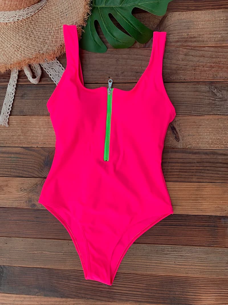 Front Zip Up One Piece Swimsuit Monokini Backless Swimwear One-piece Swimming Suit for Women Summer Trend Beachwear