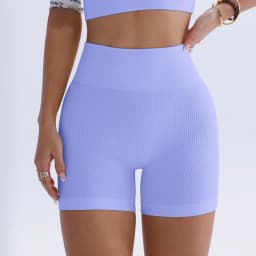 High-waisted Yoga Pant For Women, Designed To Lift And Shape, Tight-fitting With Solid Color And Ribbed Texture, Sports Shorts