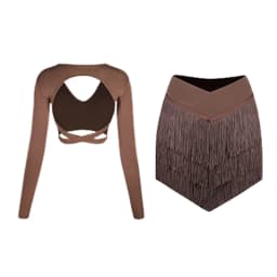 New Latin Dance Clothes Long Sleeves Backless Tops Fringe Skirt Women Cha Cha Rumba Samba Dance Training Practice Wear