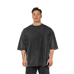 Washed T-Shirt 230G 100Cotton Solid Oversized Loose Fitness Mens Tee Tops Dropped Shoulders Short Sleeve Gym Bodybuilding Shirts