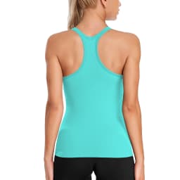 Anfilia Seamless Women Yoga Tank Tops Built-in Bras High Stretchy Knit Ribbed Racerback Hip Length Scoop Neck Tight Workout Tops