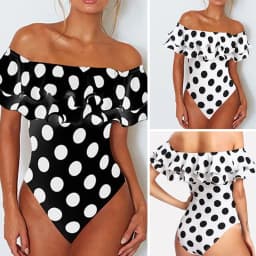 Sexy Off Shoulder One Piece Swimsuit Polka Dot Plus Size Bathing Suit For Women Ruffled High Waisted Swimwear Beach Wear Bather