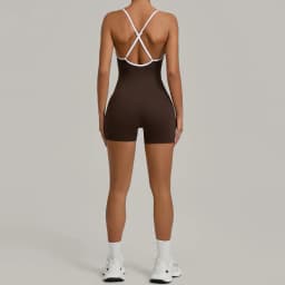 Summer Women's Sports Jumpsuit Shorts Cross Shoulder Straps Hip Lift Tight One-piece Yoga Set Outdoor Running Gym Fitness Suits