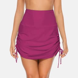Anfilia Women's Swim Skirts Built in Briefs High Waisted Bikini Shorts Drawstring Ruched Tummy Control Swimsuit Bottoms
