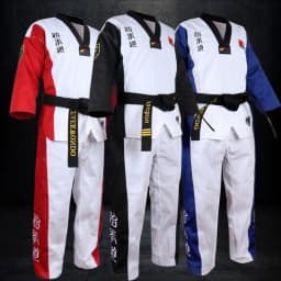 High Quality Black Red Taekwondo Uniform Training Taekwondo Suits Embroidery Uniforms Poomsae Dobok WTF Approved Size 160-190cm