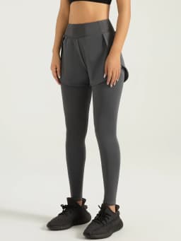 Fake Two-piece Compression Sports Leggings For Women, 2-in-1 High Waist Moisture-wicking Yoga Leggings, Women's Activewar