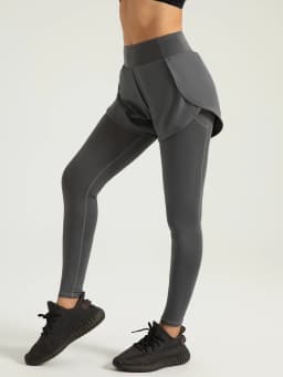 Fake Two-piece Compression Sports Leggings For Women, 2-in-1 High Waist Moisture-wicking Yoga Leggings, Women's Activewar