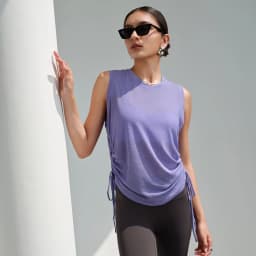 Women's Sleeveless Workout Tank Top, Loose Side Drawstring Yoga Shirt for Gym Running and Casual Fitness