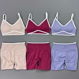 2 Piece Yoga Set Women Contrast Trim V Neck Thin Strap Sports Bra High Waist Cuff Binding Leggings Soft Stretch Gym Workout Suit