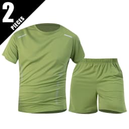 2-Piece Men's Summer Quick Drying Sports Suit Loose And Breathable Short Sleeved T-shirt Running And Fitness Black Pocket Shorts