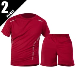 2-Piece Men's Summer Quick Drying Sports Suit Loose And Breathable Short Sleeved T-shirt Running And Fitness Black Pocket Shorts