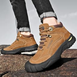 HIKEUP Men's Outdoor Hiking Shoes Cow Leather Winte Boot Waterproof Non-Slip Trekking Sneakers Durable Sports Protecting the toe