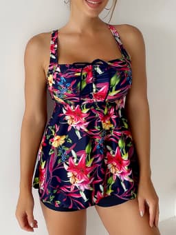 2026 Floral Printed Tankini Set Two Piece Swimsuit Short Women Drawstring Swimwear Female Bathing Suit Beachwear Swimming Summer