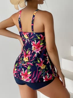 2026 Floral Printed Tankini Set Two Piece Swimsuit Short Women Drawstring Swimwear Female Bathing Suit Beachwear Swimming Summer