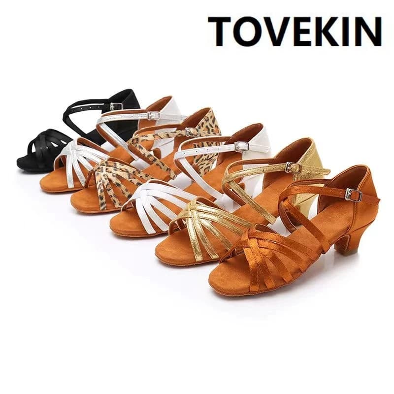 Women Latin Dance Shoes Soft Bottom Sole Girls Dance Practice Sandals Jazz Medium Heel 3.5CM Ballroom Dance Shoes