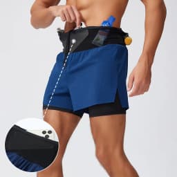 Double Deck Sports Shorts Men 2 in 1 Marathon Fitness Running Shorts Male Short Gym Man Basketball Workout Pants Multi-pocket