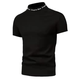 Los Angeles Print Mock Neck Short Sleeve Compression Shirt for Men Gym Workout Running T-Shirts Undershirts Baselayers Tees Tops