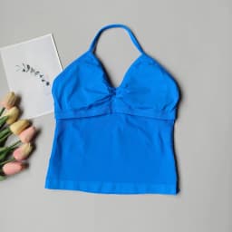 No Logo Women's Longline Strappy Backless Gym Tank Top, Scrunch Open Back Sports Bra, Workout Top for Running & Yoga