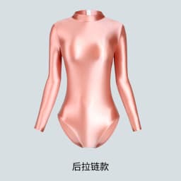 XClocKNYoung satin glossy swimsuit tight front back zipper two style high slit satin glossy long sleeve Swimsuit Bottom coat