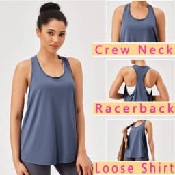 PofyBofy Racerback Crew Neck Loose Quick Drying Elastic Sleeveless Shirts Fitness Running Yoga Gym Tank Tops Sportwear for Women